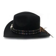 Metal Bull Ribbon Fedoras Men Winter Autumn Western Cowboy Jazz Hat Women Trilby Felt Cap Cowgirl Jazz Toca Sombrero Black Western Hat Bands With Flat Bill, Black Flat Bill Hats For Country Events, Flat Bill Black Hat For Rodeo, Black Flat Bill Felt Hat For Country Events, Adjustable Black Hat For Rodeo, Western Style Top Hat With Adjustable Short Brim, Western Style Adjustable Black Hat, Western Style Adjustable Flat Bill Hat, Western-style Adjustable Flat Bill Hat