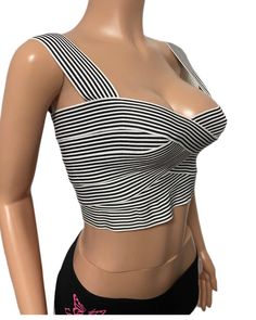 Striped bandage style bustier crop top S/M black/white Y2K Summer Stretch Bandage Crop Top, Trendy Club Tube Top With Built-in Bra, Trendy Bandage Sleeveless Crop Top, Bandeau Crop Top With Built-in Bra For Club, Fitted Bandeau Crop Top For Club, Trendy Sleeveless Bandage Crop Top, Summer Club Fitted Crop Top, Stretch Bandage Crop Top, Fitted Crop Top For Club In Summer