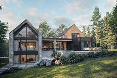 this is a rendering of a modern house in the woods