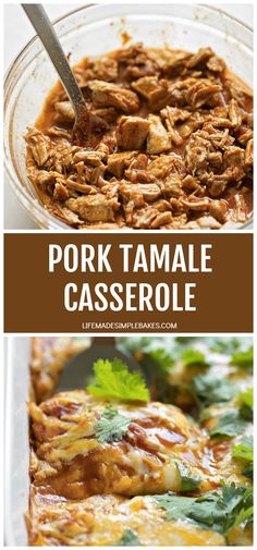 pork tamale casserole in a glass dish with cilantro and parsley