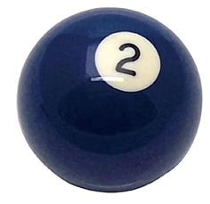 a blue pool ball with the number two on it's side and white letters