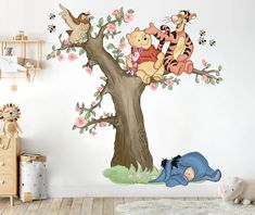 winnie the pooh and tigger in a tree with flowers on it wall decal