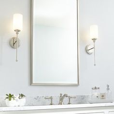 Illuminate the entryway or bring a bit of brightness to your bathroom with this wall sconce. Featuring a circular wall mount that connects to a long arm, its frame is crafted from metal. Its single light is illuminated by an elongated drum shade in an opaque white tone, offering an understated and contemporary aesthetic. Try just one sitting solo for a little shine, or double up for even more. Wade Logan® Shade Color: Polished Nickel | Wade Logan® Brylan 1 - Light Dimmable Wallchiere 19.0 H x 4. Bathroom Lighting Design, Bedroom Transitional, Quorum Lighting, Wall Sconces Bedroom, Chrome Bathroom, Bathroom Sconces, Sconces Bedroom, Bathroom Wall Sconces, Light Wall