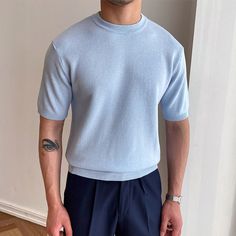 Gentlemans Classic Plain Knitted Round Neck T-shirt Fitted Coat, Latest Mens Fashion, Long Sleeve Knit Sweaters, Sweatpants Set, Loose Jeans, Casual Tank Tops, Knitted Tshirt, Print Pullover, Tshirts Online