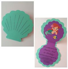 a little mermaid themed birthday card with a scallop shell