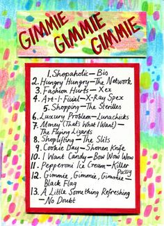 a poster with the words gimmie gummie written in red and green on it