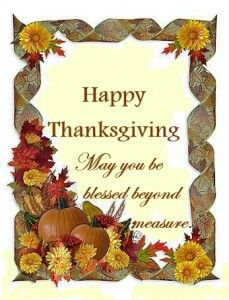 a happy thanksgiving card with pumpkins and autumn leaves on it's border,