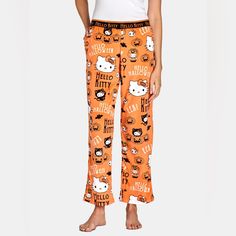 Nwt Hard To Find/Sold Out Size Medium Casual Halloween Orange Sleepwear, Orange Sleepwear For Halloween, Hello Kitty Pants, Halloween Pajama Pants, Kuromi Clothes, Hello Kitty Wallpaper Ideas, Night Shorts, Hello Kitty Black, Hello Kitty Wallpapers