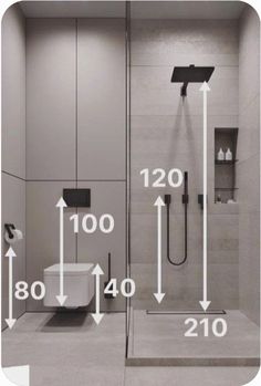 an image of a bathroom with measurements for the shower