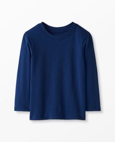 Boy's Navy Blue Layering Tee In Pima Cotton - Size 6-7 - Bright Basics - 100% Peruvian pima cotton jersey Ribbed neck First layer fit STANDARD 100 by OEKO-TEX® |  Prewashed Imported. Boy, Boy Clothes, Tops. Basic Blue Tops For Fall, Basic Blue Long Sleeve T-shirt, Blue Long Sleeve Basic T-shirt, Blue Organic Cotton Long Sleeve Tops, Relaxed Fit Blue Organic Cotton Tops, Blue Cotton Long Sleeve Top, Blue Relaxed Fit Organic Cotton Tops, Blue Long Sleeve T-shirt, Organic Cotton Long Sleeve Tops For Fall