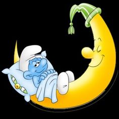 the smurf is sleeping on the crescent moon