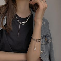 Brand: The Korean Fashion
Material: stainless steel
Necklace
Necklace length: 45cm (17.7  inches )
Extension chain: 8cm ( 3.1 inches )
Bracelet
Braceletlength: 16.5cm (6.5  inches )
Extension chain: 6cm ( 2.4 inches ) Trendy Stainless Steel Clavicle Chain Jewelry, Alloy Chain Bracelet, Trendy Alloy Jewelry With Lobster Clasp, Personalized Silver Casual Jewelry, Casual Chain Bracelet Jewelry, Personalized Casual Silver Jewelry, Casual Personalized Silver Jewelry, Trendy Alloy Tarnish-resistant Jewelry, Trendy Tarnish Resistant Alloy Jewelry