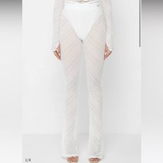 Sheer Trousers W Vegan Leather Straps Sheer Fitted Pants For Summer, Sheer Fitted High Waist Bottoms, White High-cut Leg Bottoms For Summer, Fitted High-cut Leg Summer Pants, Sheer High-waisted Fitted Bottoms, Elegant Sheer High-cut Leg Bottoms, Sheer Fitted High-waist Bottoms, Chic Sheer White Bottoms, Elegant Fitted Sheer Bottoms