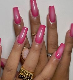 Flashy Pink Nails, Hot Pink Baddie Nails, Prom Nails Hot Pink, Square Hot Pink Nails, Hot Pink Square Acrylic Nails, Hot Pink Acrylic Nails Coffin, White And Hot Pink Nails, Nail Inspo Hot Pink, Hot Pink And Silver Nails