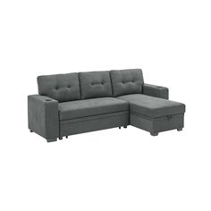 a gray couch with a pull out bed on it's back and footrests