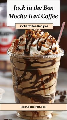 jack in the box mocha iced coffee with chocolate swirl and whipped cream on top