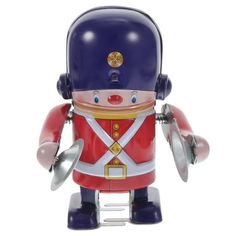 a toy figurine with a blue helmet and red uniform on it's head