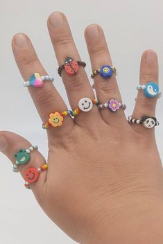 These lil rings are the cutest! Totally adjustable because they are made with silver wire! Let me know in the comments which ring you would like to claim :) Cute Adjustable Multicolor Rings, Cute Multicolor Adjustable Rings, Kidcore Rings, Handmade Cute Promise Ring, Cute Handmade Promise Ring, Cute Adjustable Open Ring Jewelry, Adjustable Whimsical Ring, Whimsical Adjustable Jewelry Ring, Whimsical Adjustable Ring Jewelry