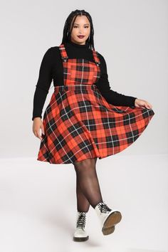 Cheap Chic Plaid Dresses, Cute Plaid Dress Womens, Fall Pinafore Dress With Pockets, Chic Cheap Plaid Dresses, Cheap Fitted Pinafore Dress For Fall, Orange Black Polka Dot Dress, Black And White Check Dress For Fall, Black Check Winter Dress, Cheap Plaid Dresses For Workwear