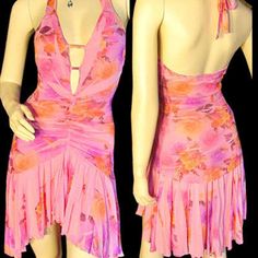 New, Never Been Used/Washed, Womens Sleeveless A-Line Sheath Halter Bodycon Dress With Deep V-Neck Cut Out Front, Open Back, In Pink With Multicolor Rose/Roses Floral Print Or Flowers Pattern - Open Back Dresses, Cute And Sexy Dresses. Has A Deep Cleavage V-Neck Cut Out, And Wide Tie-Back Neck Strap With Open Back. The Floral Graphic Print Was Stamped Printed, So Random Areas Throughout The Dress Has Either Has Print Or No Print, See Photos. Fabric Material Is 100% Polyester. Made In Usa. Womens Feminine Fitted Rose Mini Dress, Fitted Feminine Rose Mini Dress, Rose Sleeveless Mini Dress For Summer, Fitted Flirty Rose Print Dress, Rose Sleeveless Mini Dress For Spring, Fitted Sleeveless Rose Print Dresses, Fitted Sleeveless Dress With Rose Print, Fitted Flirty Dress With Rose Print, Flirty Fitted Dress With Rose Print