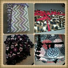 four pictures of different styles of scarves with bows on the top, one in leopard print and one in cheetah