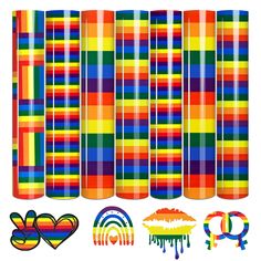 the rainbow stickers are all different colors and shapes, but there is no image to describe