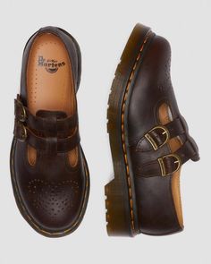 Dr Martens Mary Janes, Brown Mary Janes, Leather Mary Jane Flats, Funky Shoes, Brown Flats, Shoe Inspo, Swag Shoes, Buckle Shoes, Mary Jane Flats