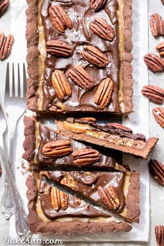 there are pecans on top of this chocolate tart