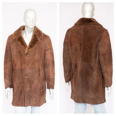 Vintage leather coat Mens coat Winter coat Leather jacket Winter overcoat Oversized coat Size large Fur coat Genuine leather coat Outwear Real lamb skin suede leather winter jacket. Fully lined rel sheep skin Size: Large Eu52 Measurements: Length from collar (spine side): 90cm (35.4in) Chest: 61cm (24in) Sleeve from armpit: 44.5 cm (17.5in) Sleeve from neck: 82 cm (32.2in) The measurements were taken with the clothes laying flat. Condition: In perfect vintage condition, like new Please refer pho Leather Fur Coat For Cold Weather, Leather Fur Coat For Cold Weather With Long Sleeves, Leather Fur Coat With Long Sleeves For Cold Weather, Winter Leather Long Fur Coat, Brown Leather Long Fur Coat, Winter Leather Long Pea Coat, Leather Long Pea Coat For Winter, Brown Leather Pea Coat For Winter, Classic Long Leather Fur Coat