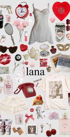 the words lana are surrounded by many different items and things that can be seen in this image