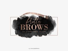 the logo for pitt's brows by stephanie james, featuring black and gold paint