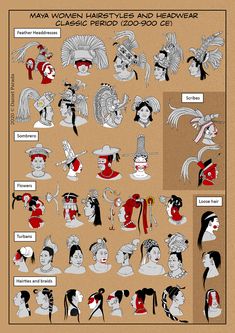 an illustrated poster with many different types of people in their headdress and hair styles