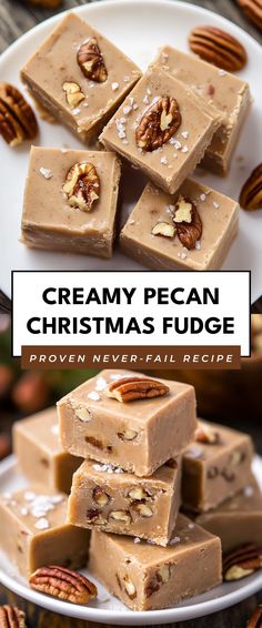 Image for Creamy Pecan Christmas Fudge Pecan Fudge Recipes, Christmas Candy Bar Ideas, Pecan Praline Fudge Recipe, Fudge With Pecans, Praline Fudge Recipe, Vegan Condensed Milk, Clematis Varieties