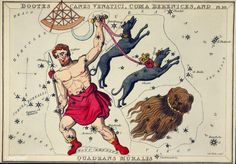 the zodiac sign with an image of a man and two dogs