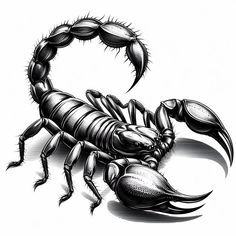 a black and white drawing of a scorpion with claws on its back, facing the viewer