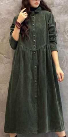 Green Buttons Dresses Loose Winter Autumn Dresses Casual Women Dresses Cheap Cotton Long Sleeve Dresses, Winter Dresses With Sleeves Plus Size, Baggy Fall Dresses, Winter Dresses For 2022, Curvy Women Casual Winter Dress, Cheap Long Winter Dresses, Winter Casual Shirt Dresses, Cheap Button-up Maxi Dress For Fall, Cheap Button-up Winter Dresses