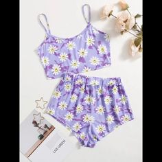 Brand New Really Cute Pj Set 88% Polyester 12%Cotton Has A Medium Stretch And Super Comfy And Silky Feeling. Size Small Bust 29.9”. Waist 24.4-38.6”. Hip 40.2”. Top Length 13.8” Shorts Length: 9.1” Summer Purple Cotton Sleepwear, Purple Floral Print Sleepwear For Summer, Summer Floral Print Purple Sleepwear, Fitted Casual Sleepwear For Vacation, Fitted Floral Print Casual Sleepwear, Trendy Beach Sleepwear For Spring, Casual Fitted Floral Print Sleepwear, Casual Purple Sleepwear For Summer, Fitted Purple Sleepwear For Summer