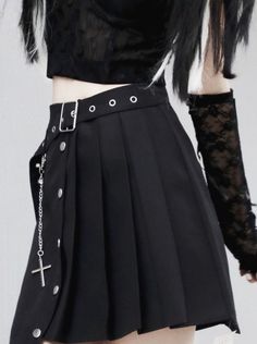 ❤Cross-strap Asymmetrical Pleated Wrap Skirt❤ Edgy High-waist Skirt With Belt Loops, Gothic Bottoms With Asymmetrical Hem For Spring, Gothic Asymmetrical Hem Bottoms For Spring, Gothic Party Bottoms With Asymmetrical Hem, Alternative Black Pleated Mini Skirt, Gothic Skort For Spring, Edgy Belted Skirt, Edgy Fitted Skort With Asymmetrical Skirt, Edgy Asymmetrical Lined Skirt