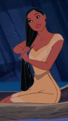 an animated image of a woman sitting on the ground with long black hair and wearing a white dress