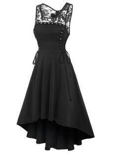 Gothic Lace, Midi Party Dress, Cheap Dresses Casual, Dresses Classy, Gothic Dress, Lace Insert, Lace Panelled, Black Sleeveless, Women Lace