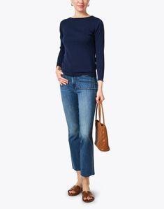 Navy Pima Cotton Sweater | Blue Halsbrook Outfits, Navy Blue Chinos Outfit Women, Wantable 2023, Navy And Tan Outfit, Navy Blue Top Outfit With Jeans, Navy And Green Outfits, Navy Blue And Green Outfits, Soft Classic Shoes, Relaxed Style Outfits