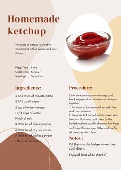 a recipe for homemade ketchup is shown