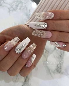 Spring Summer Nails 2023, Gell Nails, Wedding Acrylic Nails, Bridal Nails Designs, Bridal Nail Art, Summer Nails 2023, Diva Nails, Long Nail Designs, Swarovski Nails