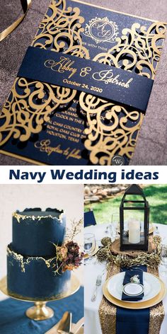 navy blue and gold wedding ideas for the bride and groom to have on their big day