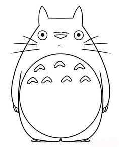 a black and white drawing of a totoro with its eyes closed, standing in front of the camera