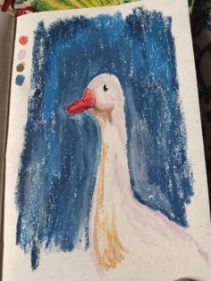 An oil pastel drawing of a duck. Drawing Of A Duck, Oil Pastels Drawing, Chalk Pastel Art, Soft Pastels Drawing, Duck Drawing, Oil Pastels Painting, Crayon Drawings, Pastel Artwork, Arte Van Gogh