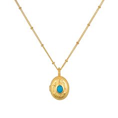 Carried close to our hearts, those we love accompany us on our journey. An 18kt gold plated locket necklace is engraved with lotus flowers—symbol of new beginnings and full potential—and shines with striking turquoise, December’s birthstone. Create a personal keepsake inside the locket while celebrating the month of your birth. Lotus - new beginnings, infinite potential Turquoise- Radiance, happiness, awareness Pendant size- 16 x 13mm Turquoise 4 x 5mm Necklace length- 18" 18 KT Gold Plated Bras Necklace Stacks, Turquoise Birthstone, Satya Jewelry, Lotus Flowers, Closet Makeover, Jewelry Lookbook, Our Journey, Dream Jewelry, Full Potential