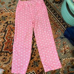 Pants Are Straight Leg Hello Kitty Pants, Hello Kitty Pink, Pink Hello Kitty, Jumpsuit Trousers, White Pants, Pink White, Pant Jumpsuit, Hello Kitty, Straight Leg