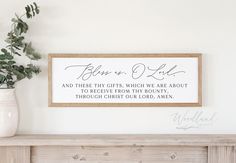 Bless Us O Lord Prayer Sign, Framed Dining Room Prayer Wall Art, Dinner Prayer Sign Lord Prayer, Prayer Signs, Christmas Entryway, Wedding Wall, Birthday Calendar, The Lords Prayer, Wire Hanger, Brown Frame, Beach Bathrooms