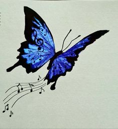 a blue butterfly with musical notes on it's wings